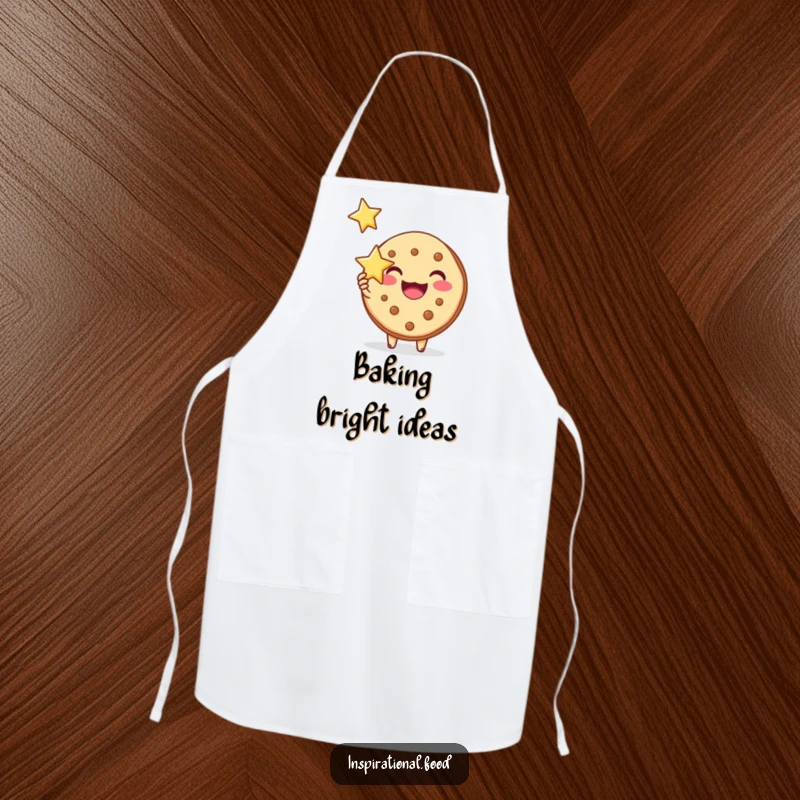 Funny apron with a joyous cookie character holding a star, ideal for baking and kitchen activities.