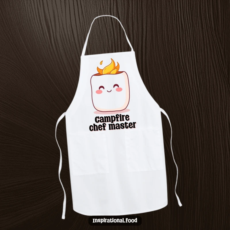 Funny Apron: Features a cheerful marshmallow with a rosy blush being toasted, perfect for adding warmth to kitchen activities.