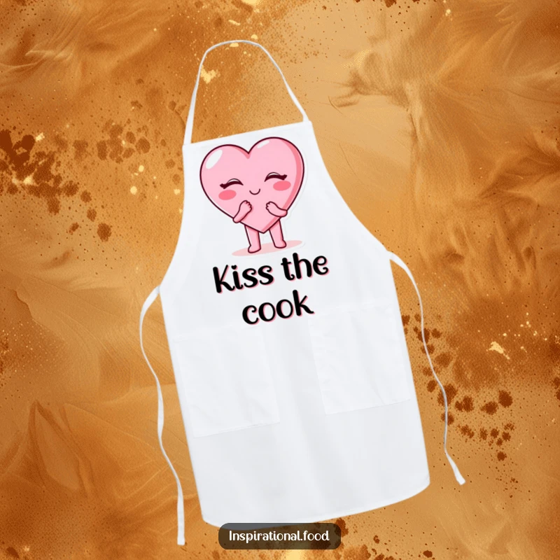 Funny candy heart apron with a happy candy heart character blowing a kiss, great for kitchen or baking.