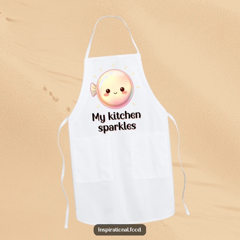 Funny apron featuring a beaming, shimmering hard candy, perfect for bringing sparkle to culinary tasks.