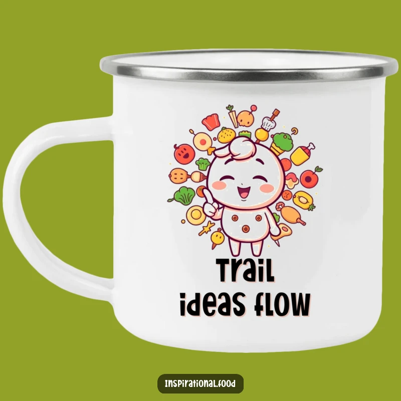 Funny Adventure Mug: Winking Foodie Character & Icons for Outdoor Meals