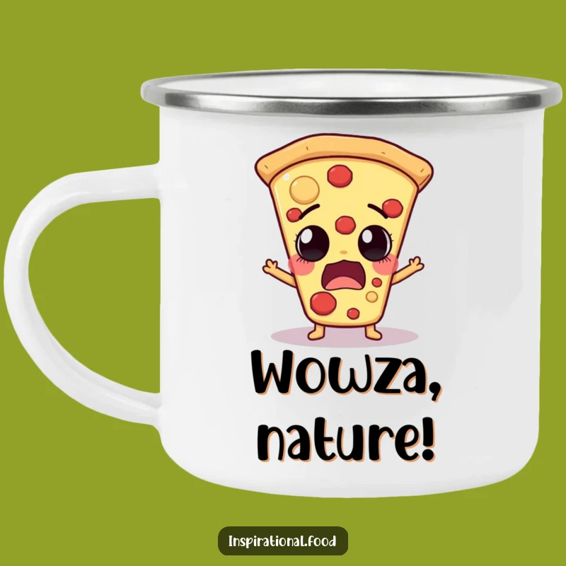 Funny Pizza Slice Camping Mug: Astonished Sips on Adventures