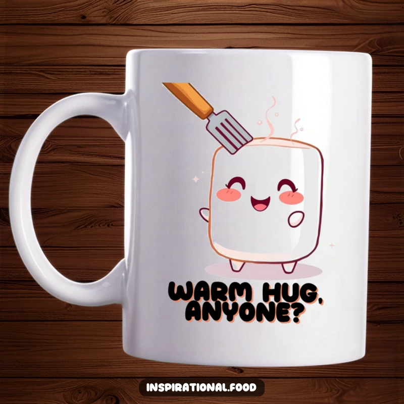 Funny mug featuring a cheerful, rosy-blushed marshmallow being perfectly toasted, radiating warmth and happiness.