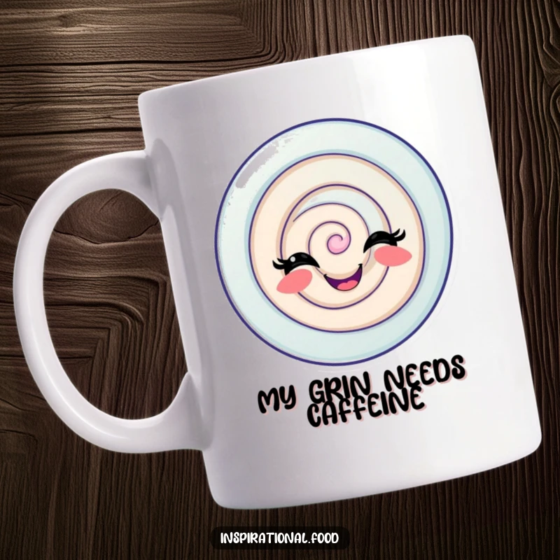 Funny Candy Swirl Mug featuring a delighted candy swirl character with a playful grin, radiating pure, sweet joy and fun.