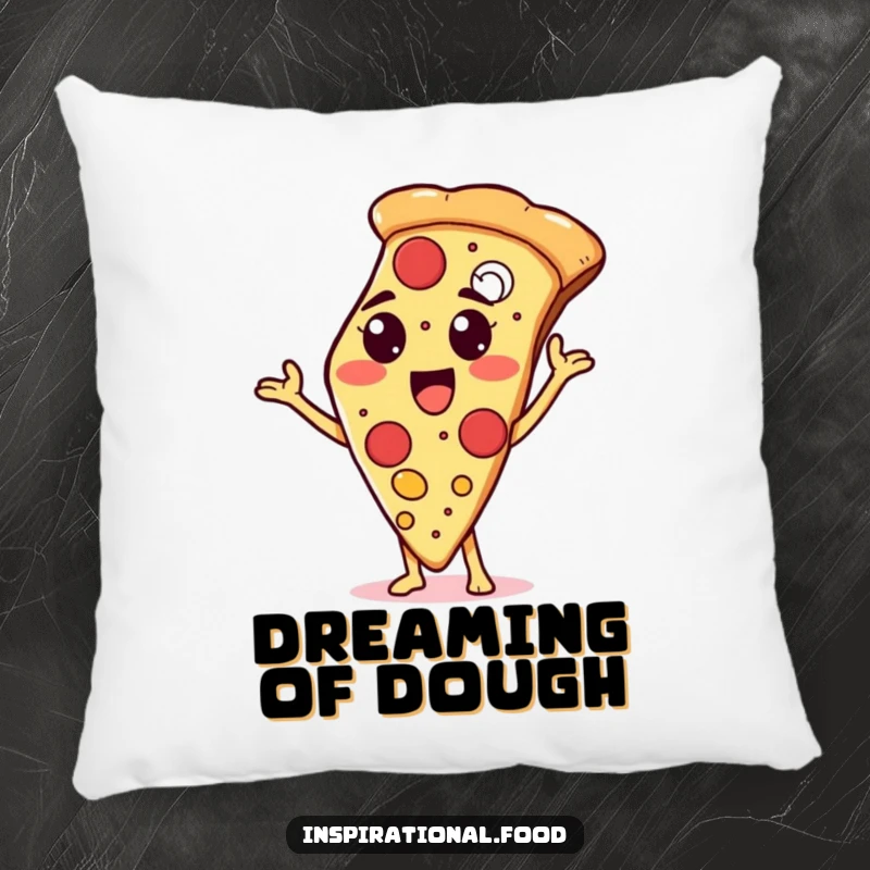 Funny pillow with a proud pizza slice character showcasing toppings, providing comfort and a delicious decorative touch.