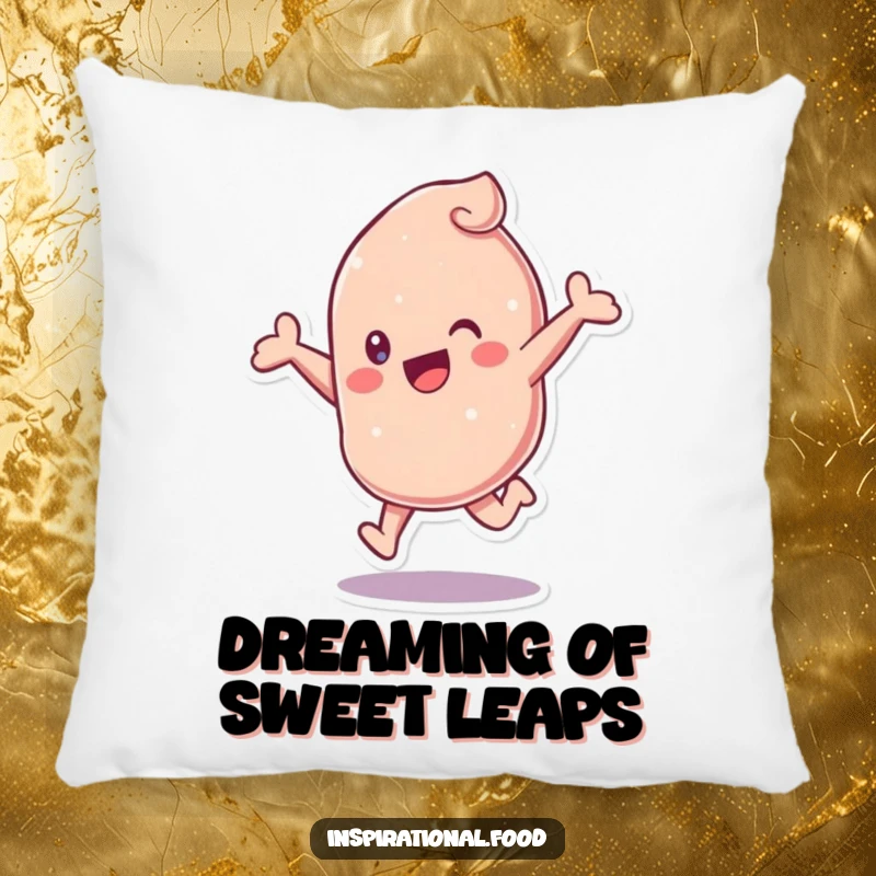 Funny Candy Pillow illustrating a cheerful candy character in a joyful leap, offering comfort and a playful touch.