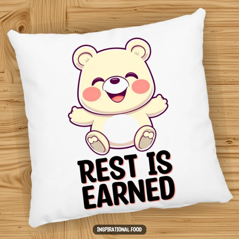 Funny Pillow: A grinning gummy bear in an energetic bounce, offering cozy comfort and a fun decorative touch.