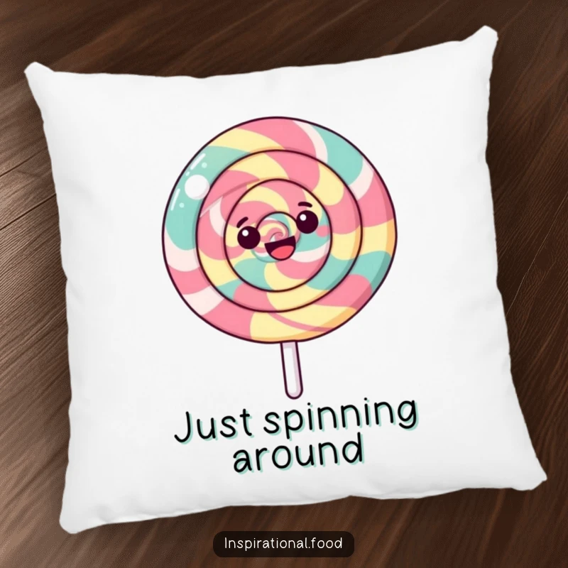 Funny Lollipop Pillow featuring a happy, spinning lollipop with a mesmerizing swirl, providing comfort and a touch of sweet humor.