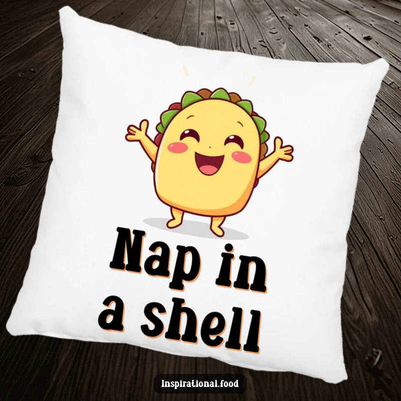 Funny celebratory taco with its shell open on a pillow, providing soft and festive decor.