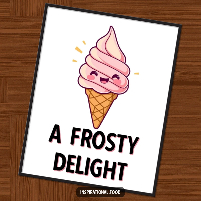 Funny digital art print of a jubilant ice cream cone swirling with excitement, adding cool humor to decor.
