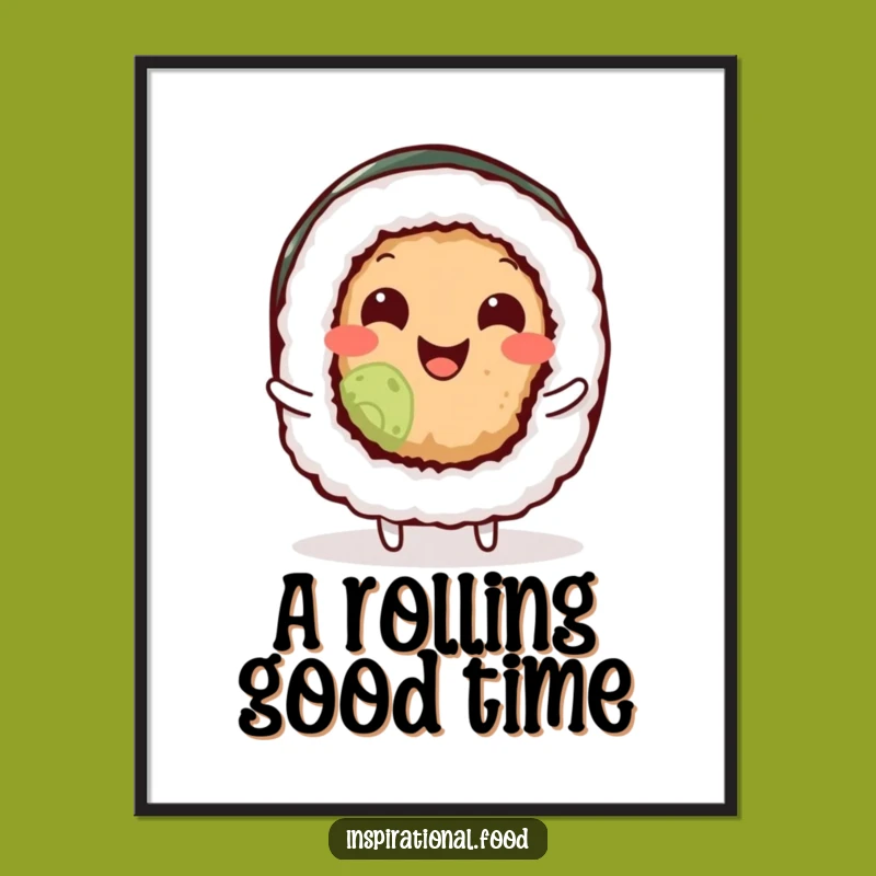Funny Sushi Roll Digital Art: Wiggling with Joy, Instant Humorous Decor