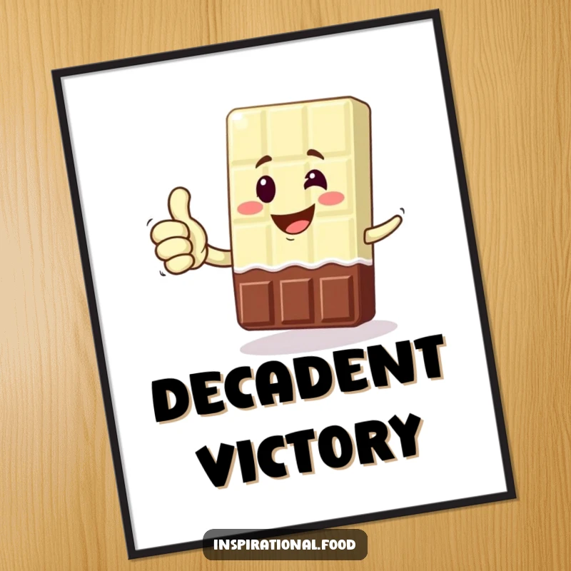 Funny digital art print of a grinning chocolate bar character giving a thumbs up, a sweet and humorous illustration for decoration.