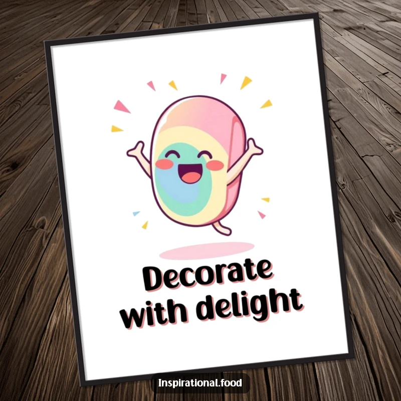 Funny candy digital art print featuring a gleeful character doing a flamboyant, celebratory flourish, perfect for vibrant and humorous wall decor.