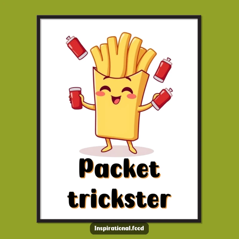 Funny Fry Juggler Digital Art: Ketchup Packets Character, Instant Gift!