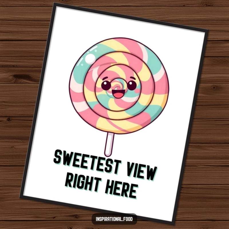 Funny Lollipop Digital Art Print of a happy lollipop in a joyful spin with a dynamic swirling pattern, perfect for sweet decor.