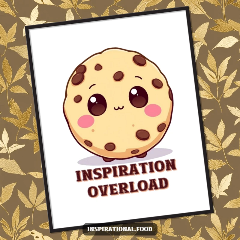 Funny Digital Art Print of a beaming cookie character with wide chocolate chip eyes, representing the power of inspiration and bright ideas.