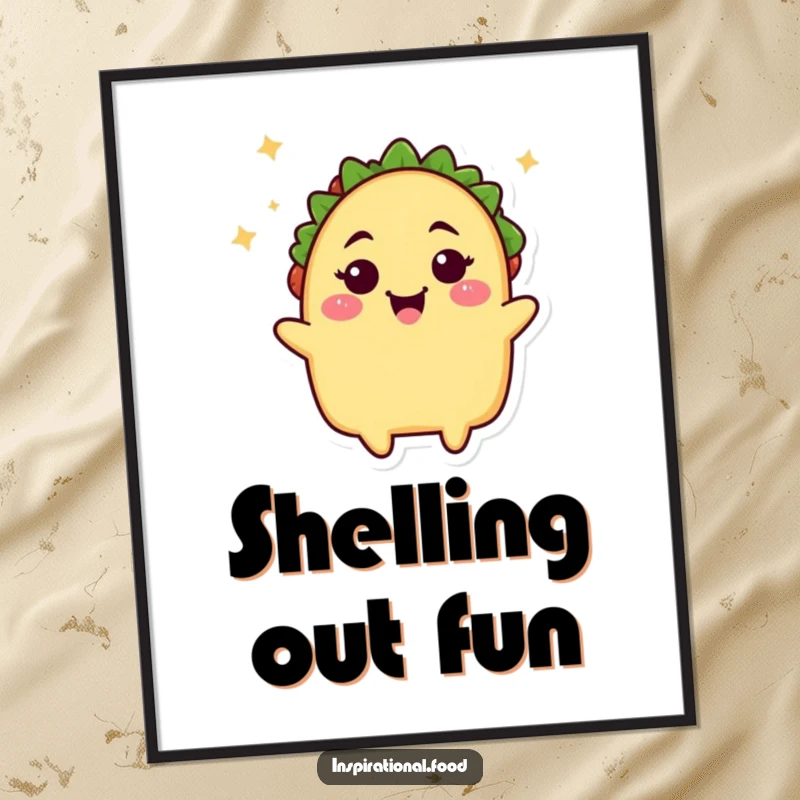 Funny taco digital art print, a cheerful taco character winking, adding a fun and playful element to any room's decor.