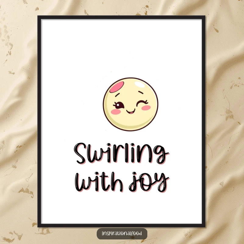 Funny macaron character digital art, winking happily and creating a swirling pattern, ideal for printable wall art, adding sweet humor.