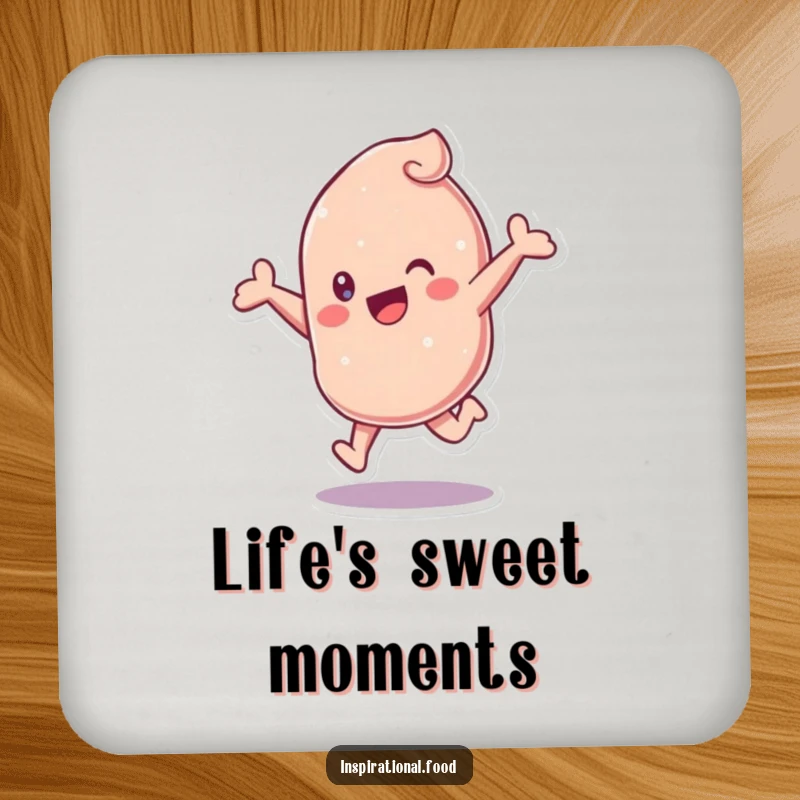 Funny Candy Coaster featuring a cheerful candy character in a spirited leap, adding a touch of fun to beverage protection.