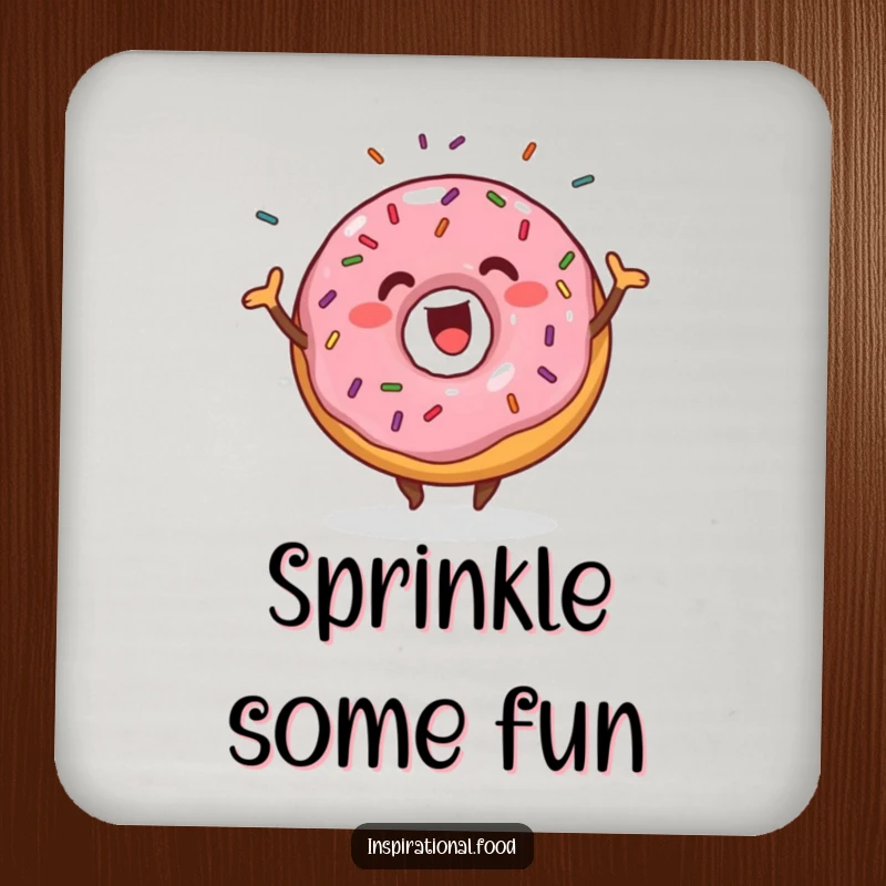 Funny donut wiggling with sprinkles design on a coaster, adding sweet protection to surfaces.