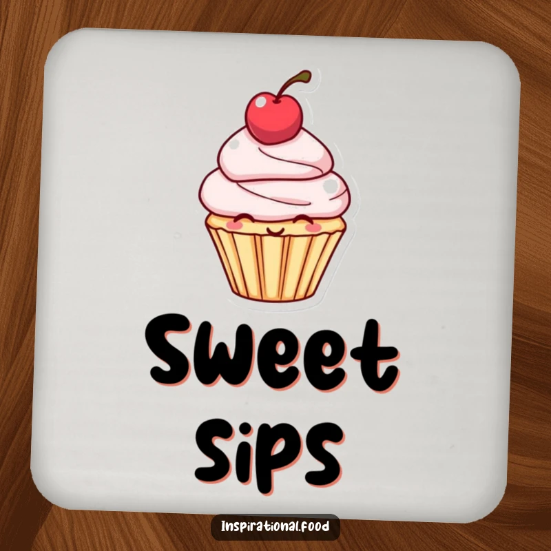 Funny Coaster: A set displaying a smiling cupcake character with a cherry balanced on its head, protecting surfaces.