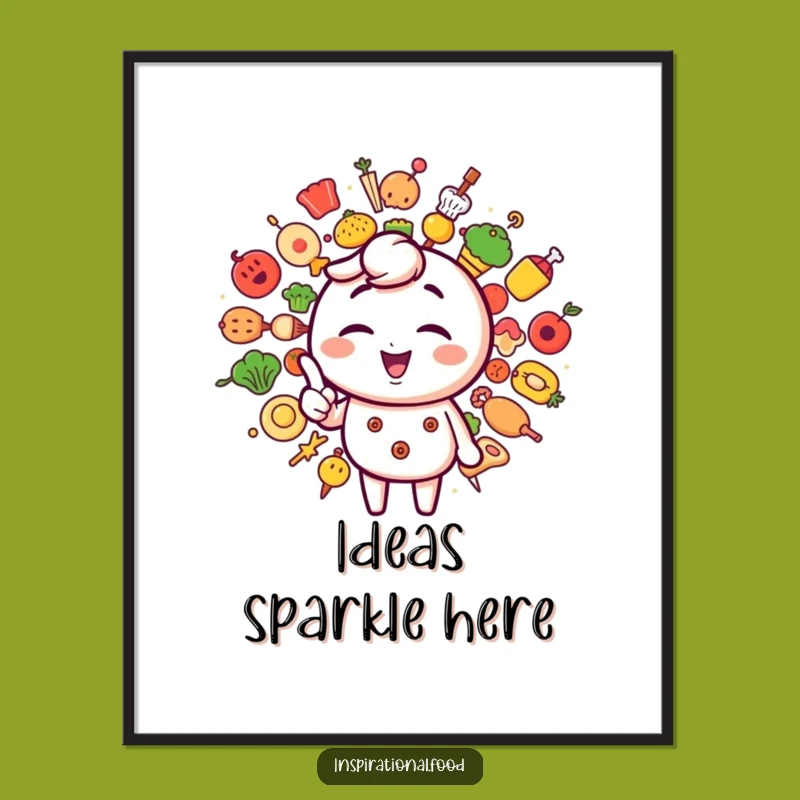Funny Food Art Poster: Winking Character & Creative Icons for Kitchen Decor