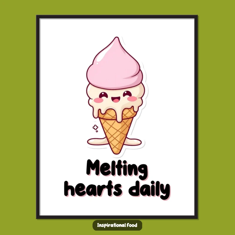 Funny Ice Cream Art Poster: Beaming Cone's Melty Delight, Sweet Wall Decor Gift