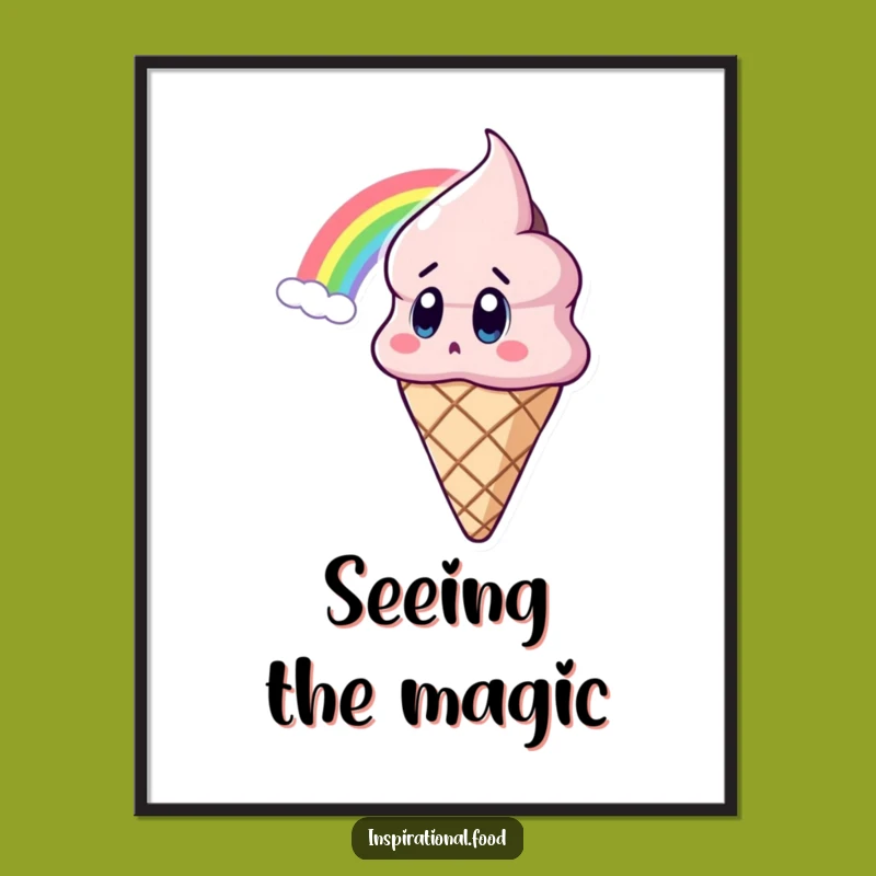 Funny Ice Cream Rainbow Poster: Whimsical Art, Surprised Character, Unique Funny Gift