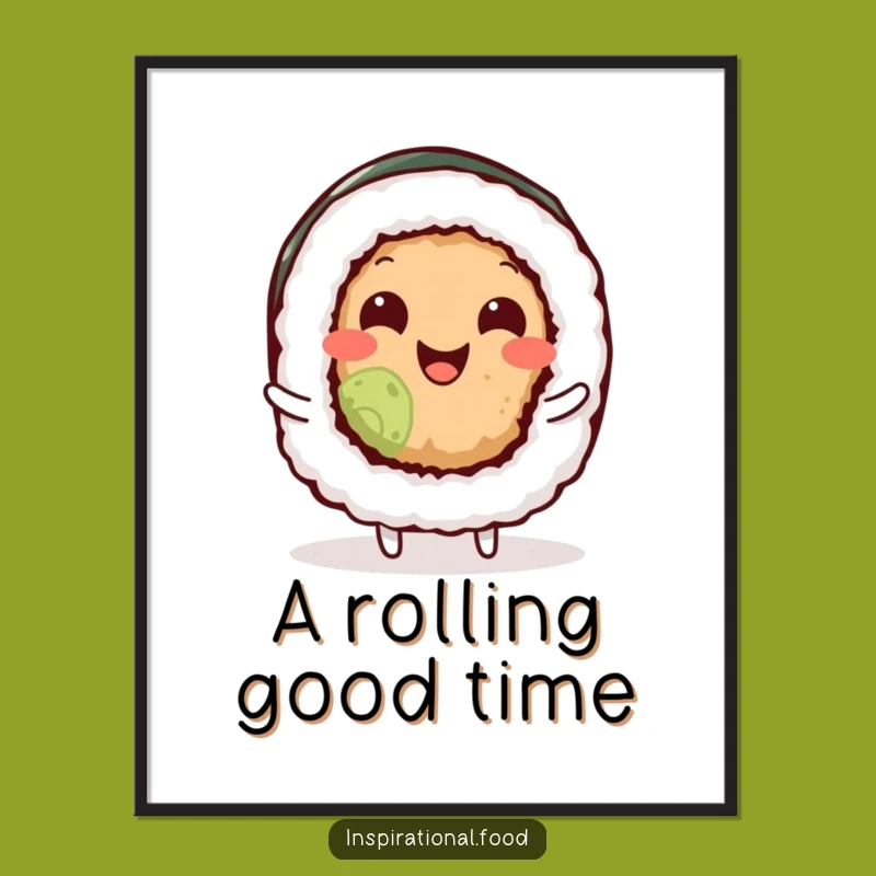 Funny Sushi Roll Art Print: Wiggling with Delight, a Hilarious Wall Decor
