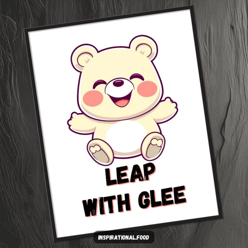 Funny Poster: A grinning gummy bear caught in an energetic bounce, bringing a sense of joy and playful movement.