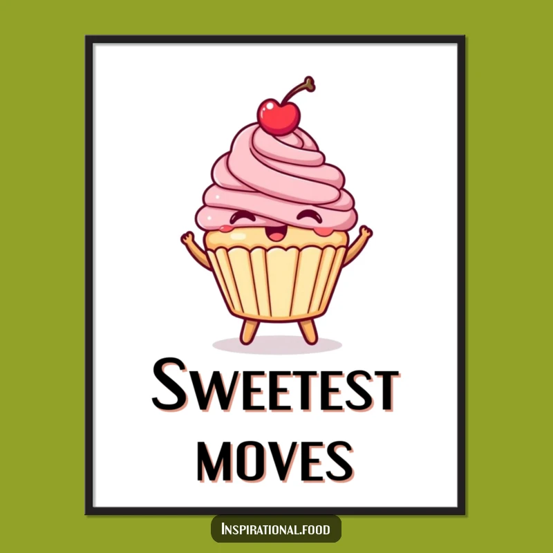 Funny Happy Cupcake Poster: Bouncing Dessert Art for Your Walls