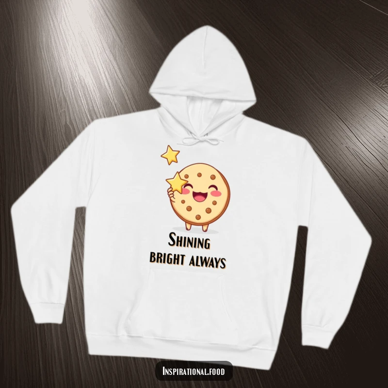 Funny hoodie depicting a joyous cookie character holding a star of inspiration, offering warmth and motivational vibes.