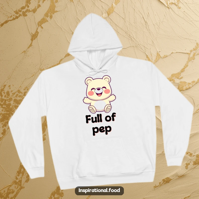 Funny Hoodie: A grinning gummy bear in a playful, energetic bounce, offering cozy comfort with a fun design.