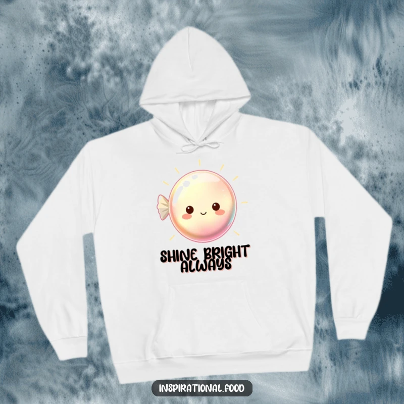 Funny hoodie featuring a beaming hard candy with a shimmering surface, offering cozy and bright vibes.
