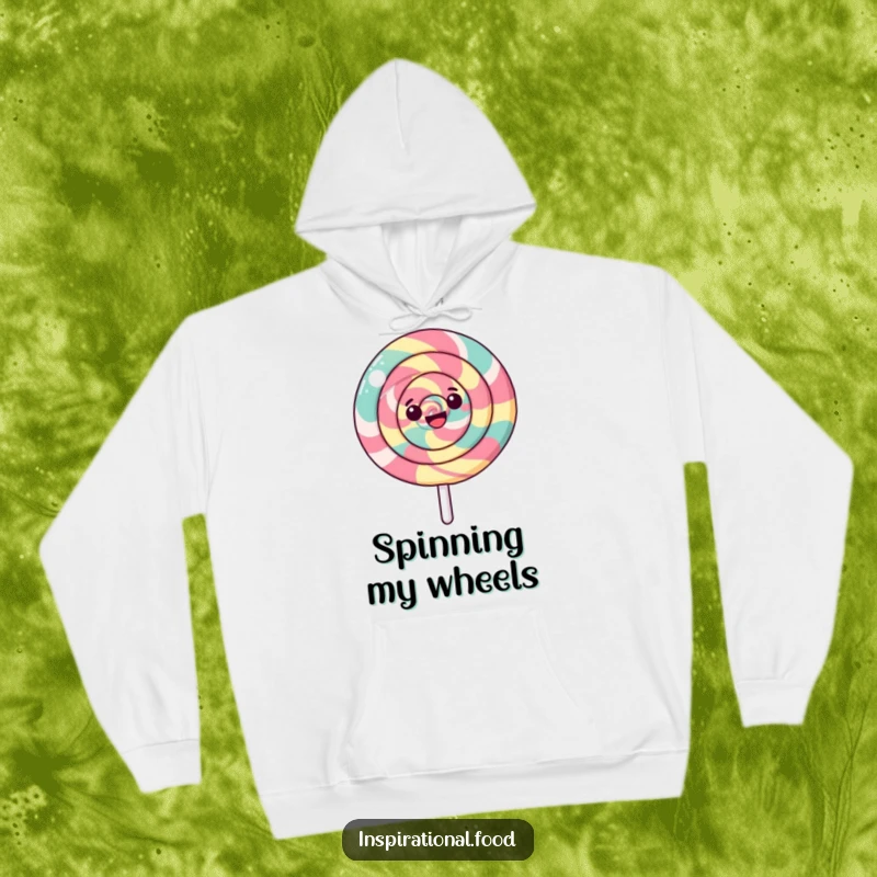 Funny Lollipop Hoodie featuring a happy lollipop mid-spin with an eye-catching swirling pattern, offering cozy and humorous attire.