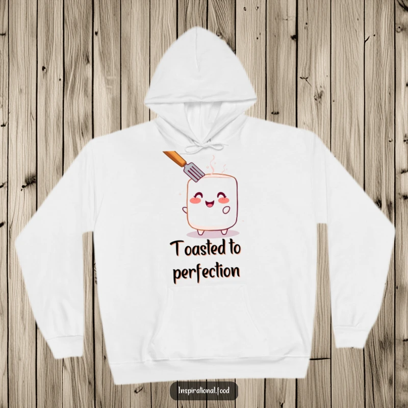 Funny hoodie featuring a blushing marshmallow being toasted to perfection, offering cozy warmth and cheerful vibes.