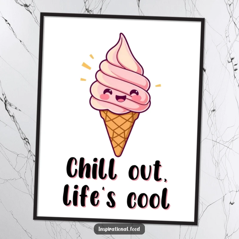 Funny Free Printable Wall Art: A jubilant ice cream cone with a vibrant swirl, radiating pure, sweet happiness.