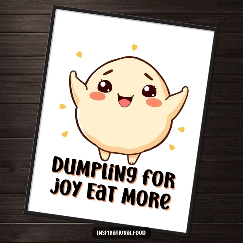 Funny Free Printable Wall Art: A smiling dumpling character brimming with artistic food concepts and culinary genius.