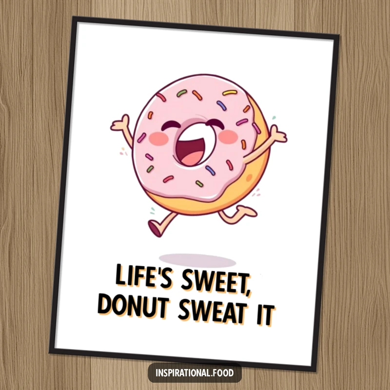 Funny Free Printable Wall Art: An ecstatic donut with sprinkles caught mid-leap, embodying pure, sugary delight.