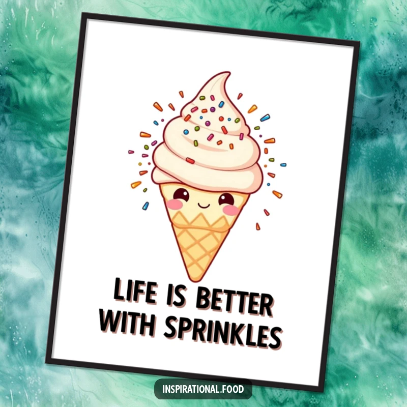 Funny Free Printable Wall Art: A cheerful ice cream cone erupting in a colorful explosion of sprinkles.