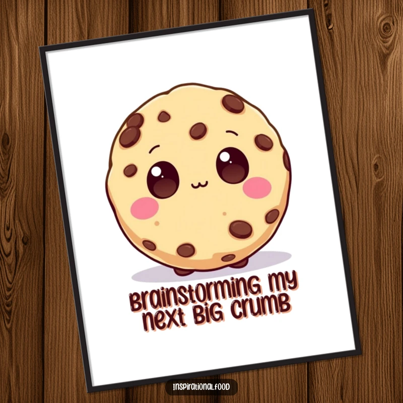 Funny Free Printable Wall Art: A beaming cookie character with wide chocolate chip eyes, symbolizing brilliant inspiration and creative energy.