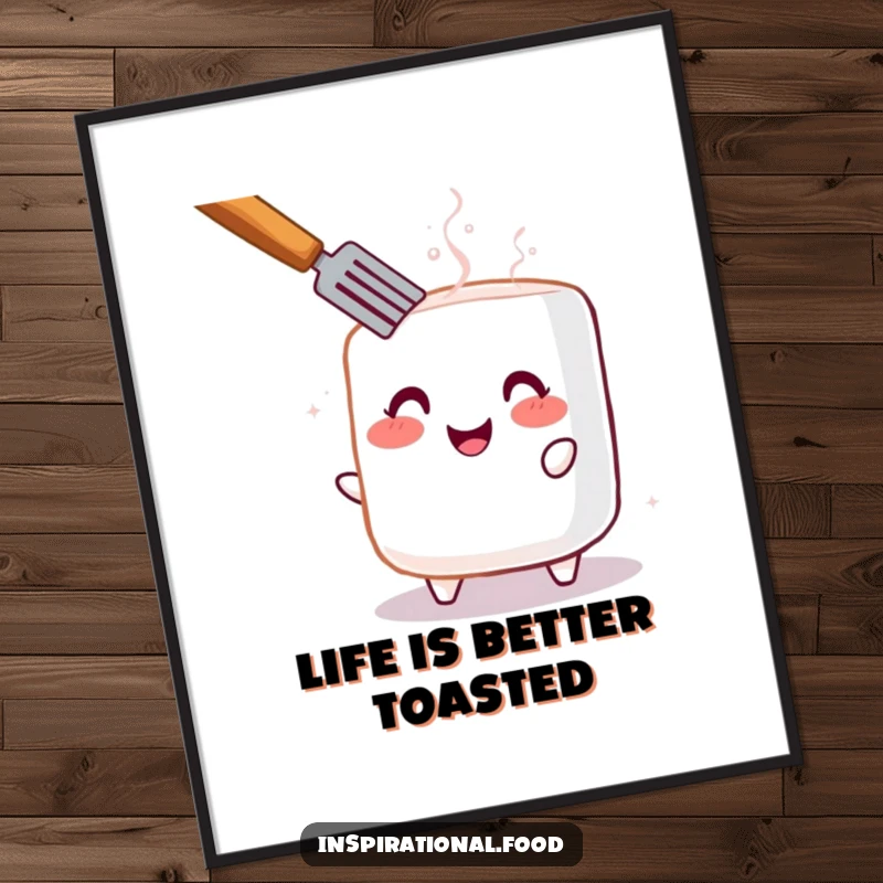 Funny Free Printable Wall Art: Cheerful toasted marshmallow with a rosy blush, radiating warmth and coziness on your wall.