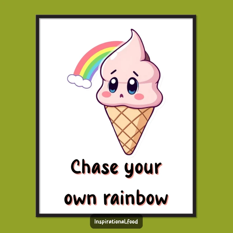 Funny Free Printable Wall Art: Surprised Ice Cream Cone Meets Rainbow Magic