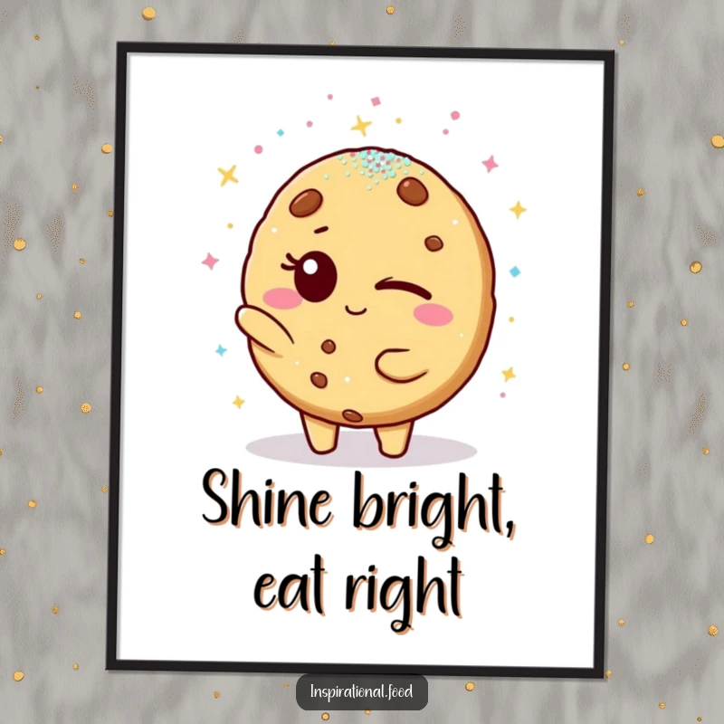 Funny Free Printable Wall Art, winking cookie character showering a friend with edible glitter, a joyful and sparkly decorative piece.
