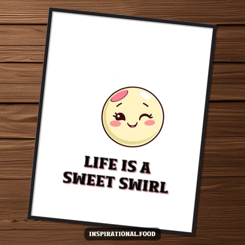 Funny Free Printable Wall Art of a winking macaron character creating an abstract colorful swirl, adding a fun artistic touch.