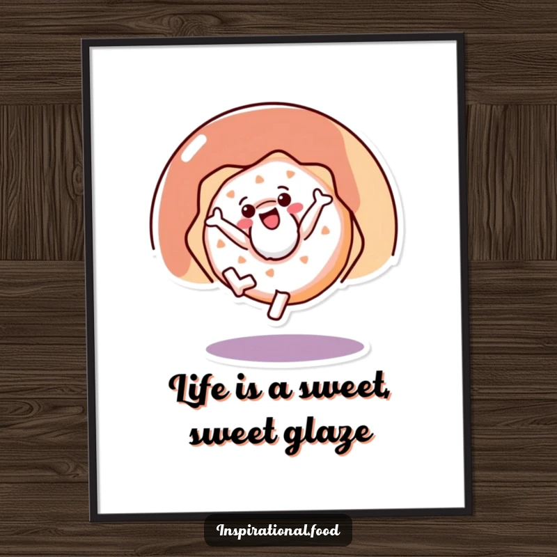 Funny Free Printable Wall Art: Energetic doughnut character performing a cartwheel, bringing playful energy to any room.