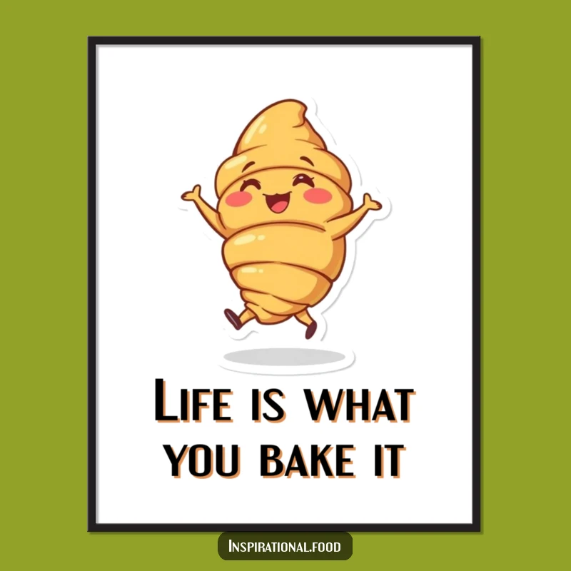 Funny Free Printable Wall Art: Dancing Croissant, Whimsical Food Decor Download