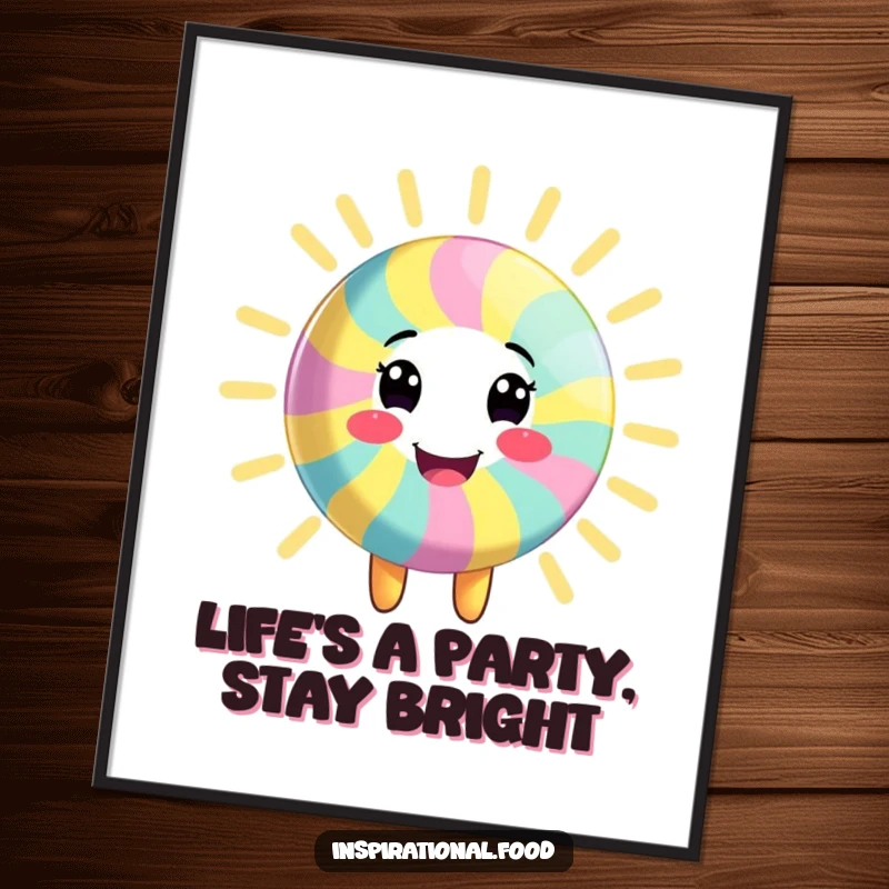 Funny Free Printable Wall Art: A smiling candy character radiating vibrant, colorful energy, perfect for cheerful decor.