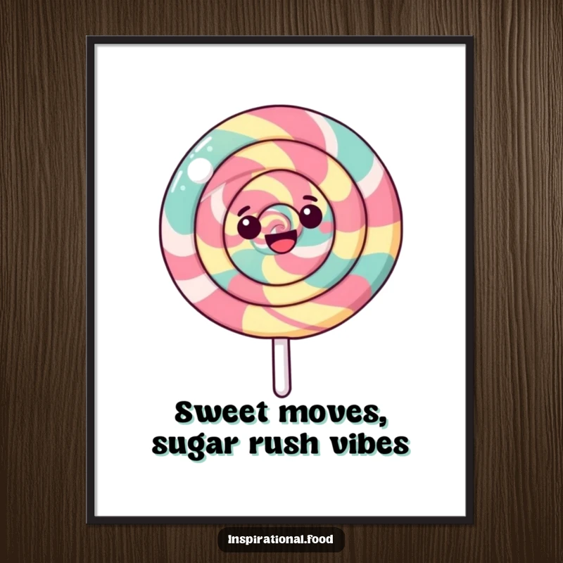 Funny Free Printable Wall Art: A vibrant, happy lollipop swirling with energetic patterns, ready to decorate.