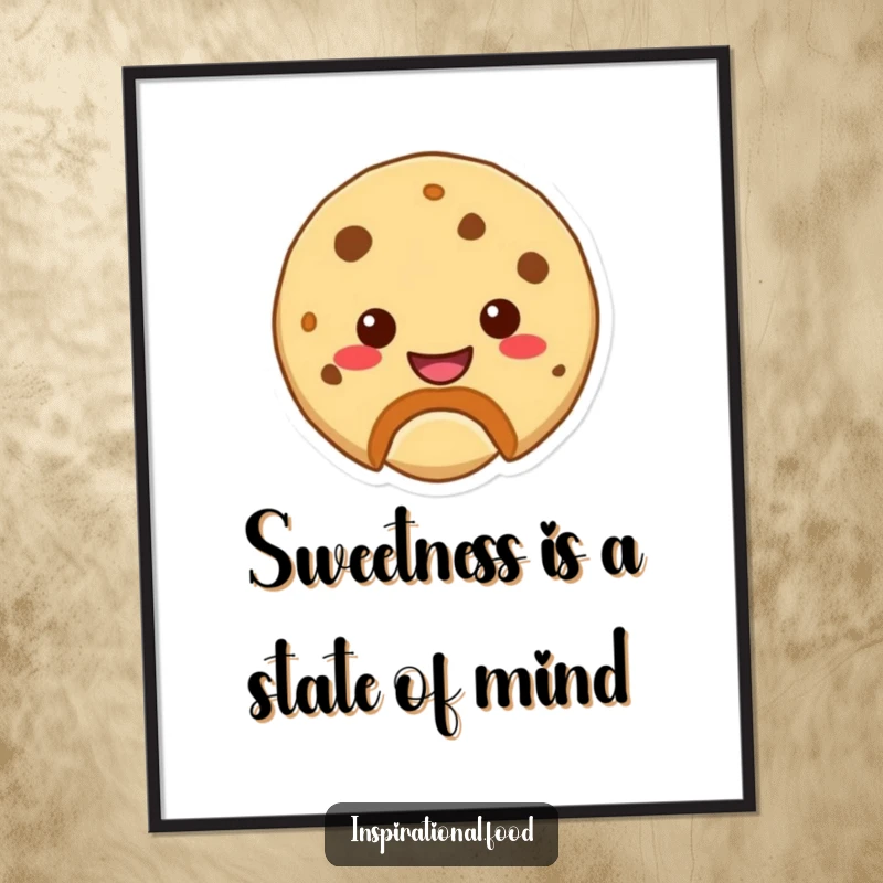 Funny Free Printable Wall Art: A cheerful cookie with a distinctive bite taken out, revealing a wide, happy smile, adds humor to your decor.